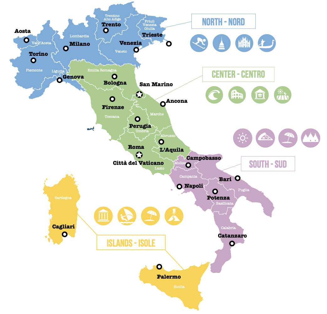 Regionen in Italien zur Auswahl