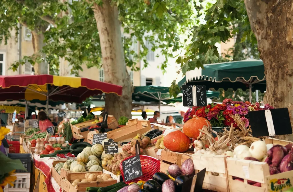 Früchtemarkt im sommerlichen Frankreich