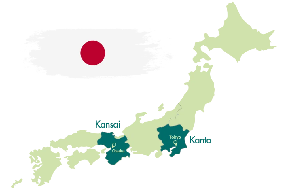 Karte von Region Kanto und Kansai in Japan