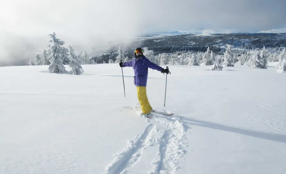Schüler am Skifahren in der Sonne in Kanada